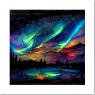 Aurora Borealis Watercolor Rainbow Posters and Art